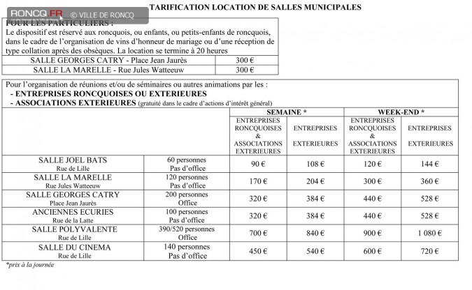 2019 - tarifications municipales