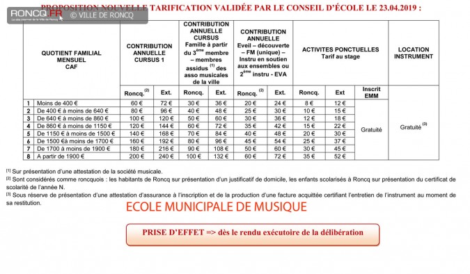 2019 - tarifications municipales